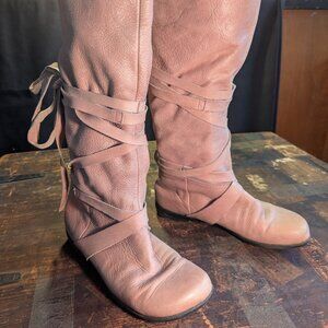 MeToo "Lina" Dusty Pink soft knee-high Crepe Leather slouch boots women's sz 6.5